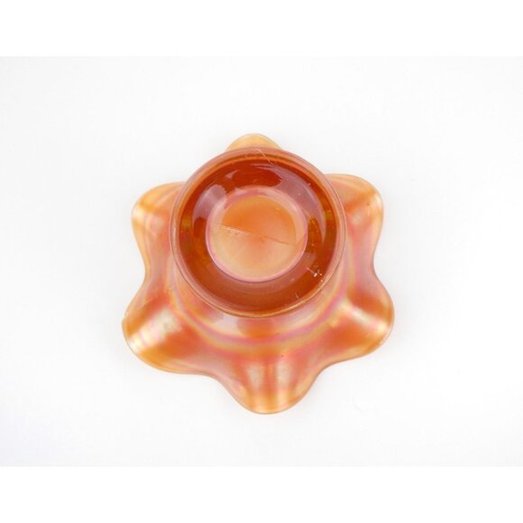Vintage Marigold Iridescent Carnival Glass Bowl With Embossed Leaf & Blackberry - Picture 6 of 10